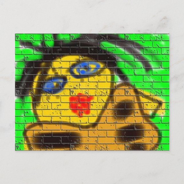 Carte Postale Black Hair Bee Woman Graffiti Wall Green (Devant)