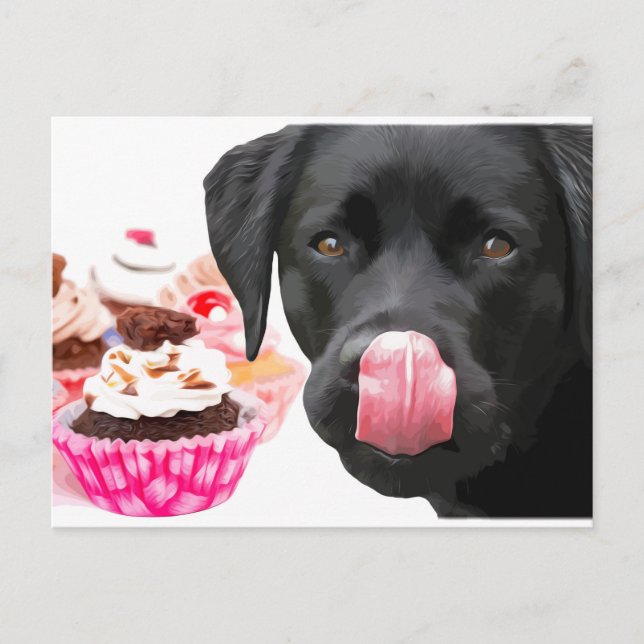 Carte Postale Black Lab Party - Anniversaire de chien - Cupcake  (Devant)