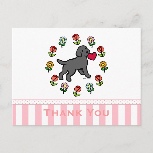 Carte Postale Black Lab Puppy et Red Heart Floral (Devant)