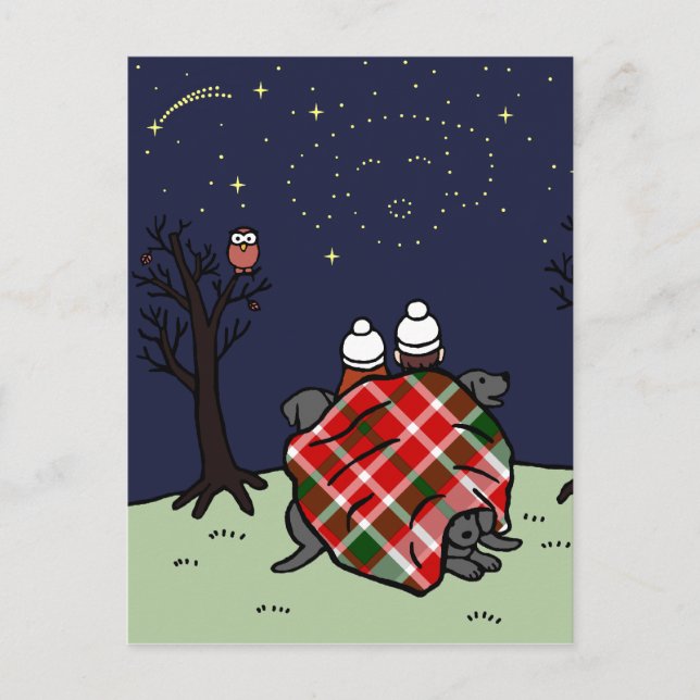 Carte Postale Black Labrador Family et Starry Sky (Devant)