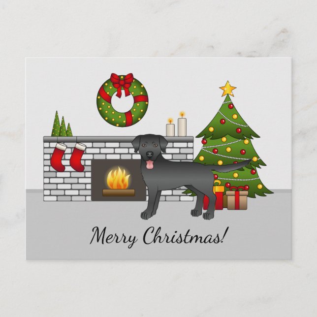 Carte Postale Black Labrador Retriever - Salle de Noël festive (Devant)