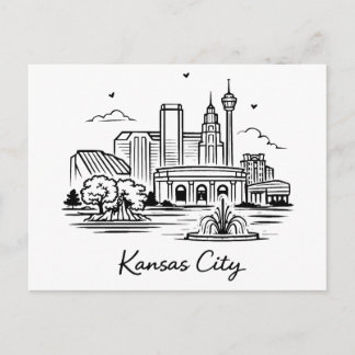 Carte Postale Black line Kansas city illustration