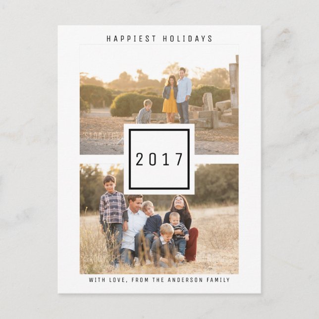 Carte postale Black Modern Double Photo Holiday (Devant)