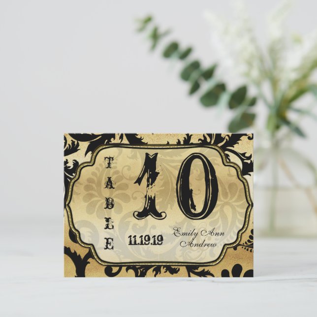 Carte Postale Black on Gold Damask Swils Numéro de tableau (Debout devant)
