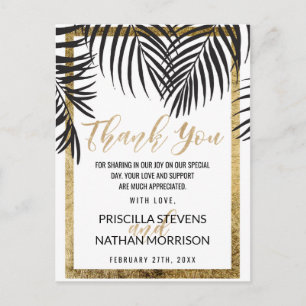 Carte Postale Black Palm Tree Frond Gold Bordure Merci moderne