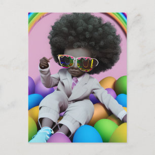 Carte Postale Black Prince Melanin Boys Easter Egg Hunt Rainbow