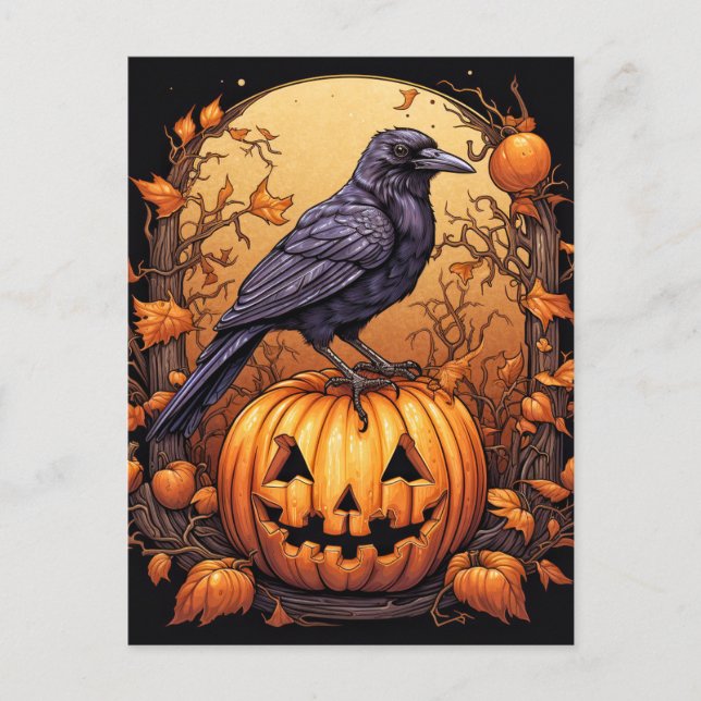 Carte Postale Black Raven Happy Halloween (Devant)