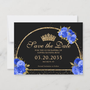 Carte Postale Black Royal Blue Gold Parties scintillant Floral Q