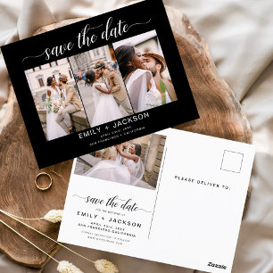 Carte Postale Black Save the Date 4 Photo Modern