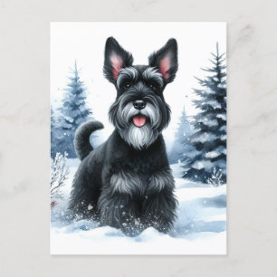 Carte Postale Black Schnauzer Winter Watercolor Art