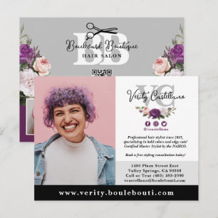 Carte Postale Black Silver Floral Salon Styliste Photo Marketing