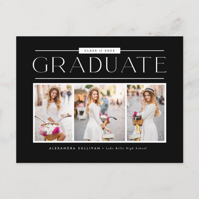 Carte Postale Black Simple Typographie Photo Collage Graduation (Devant)