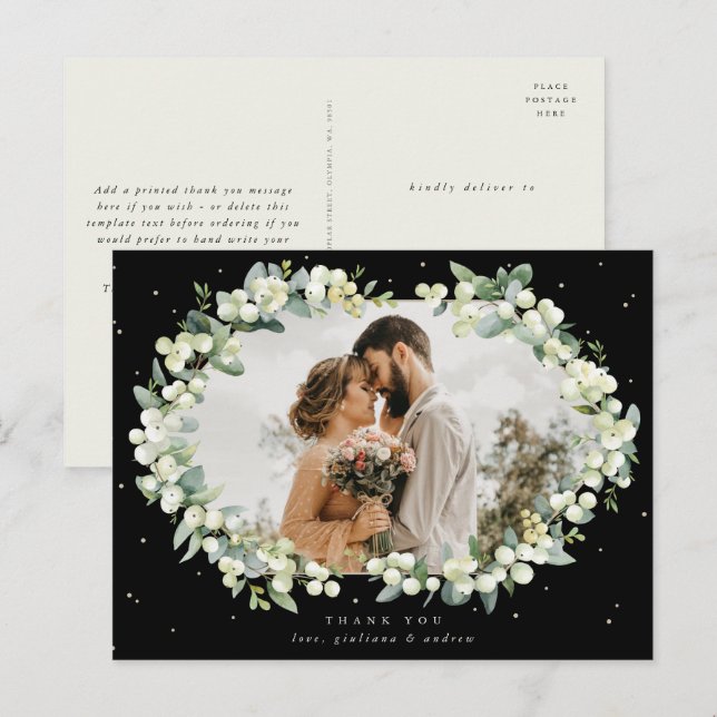Carte Postale Black Snowberry+Eucalyptus Merci Mariage Photo (Devant / Derrière)