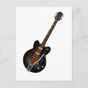 Carte Postale Black Sunburst Hollow Body Guitare
