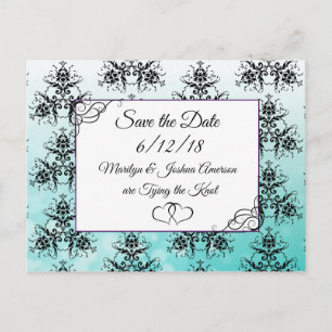 Carte Postale Black Turquoise Mariage damassé Enregistrer la car