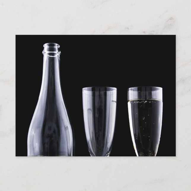 Carte Postale Black White Champagne Bouteille Festive Lunettes d (Devant)