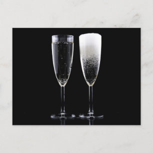 Carte Postale Black White Champagne Bouteille Festive Lunettes d
