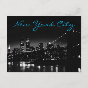 Carte postale Black White New York Night Blue Scri