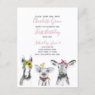 Carte Postale Black White Pink Script Farm Invitation Anniversai