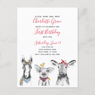 Carte Postale Black White Red Script Farm Invitation Anniversair