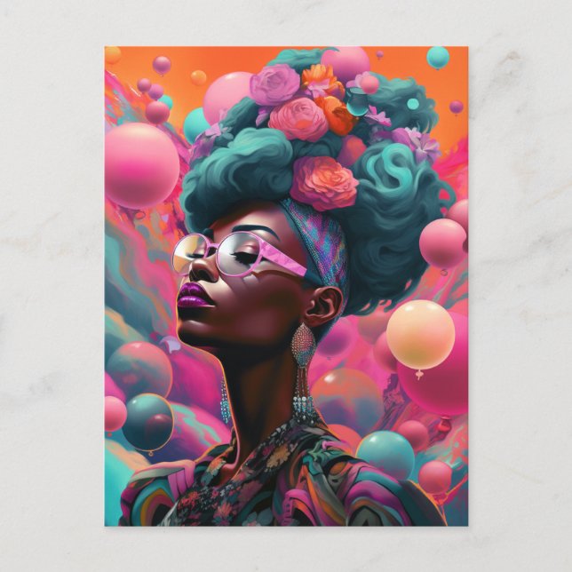Carte Postale Black Woman Surreal Pop Imaginaire Art (Devant)
