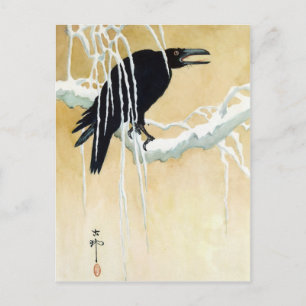 Carte Postale Blackbird en neige, Ikeda Koson