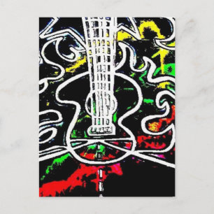 Carte Postale Blacklight / Neon Splash Flamh Guitare sur la rout