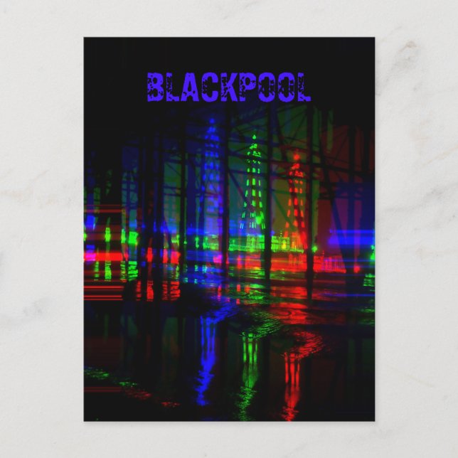 Carte Postale Blackpool Tower water Reflection, Red, Green, Blue (Devant)