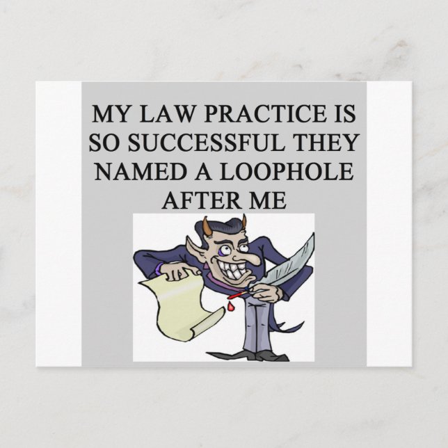 Carte Postale blague d'avocat maléfique (Devant)