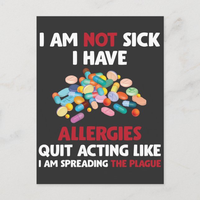 Carte Postale Blague pour allergique Humour allergique Allergies (Devant)