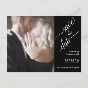 Carte Postale Blanc minimal sur Noir Mariage Enregistrer la phot