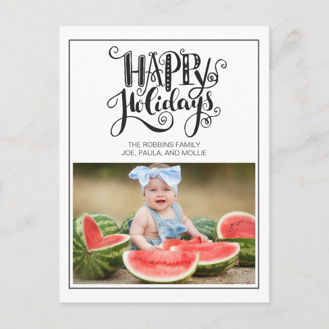 Carte Postale Blanc moderne Joyeux Joyeux Fêtes de famille Photo (Devant)