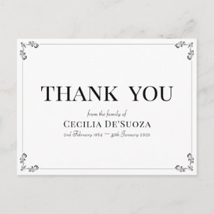 Carte Postale Blanc Remerciement Vintage Classique Élégant Simpl