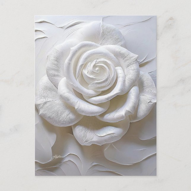 Carte Postale Blanc sur Blanc - Rose Sculpté (Devant)