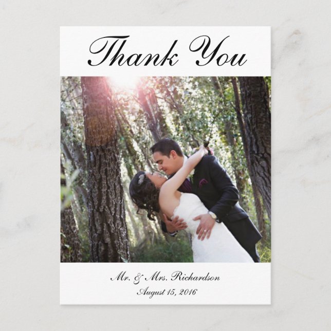 Carte Postale Blanc - Vert. Merci photo de mariage personnalisé  (Devant)