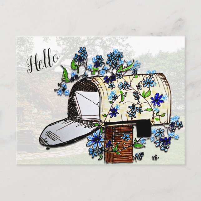 Carte postale blanche de boîte aux lettres Hello (Devant)