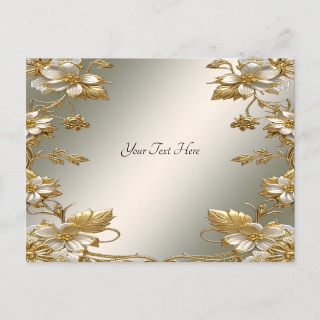 Carte postale blanche Floral Or (Devant)