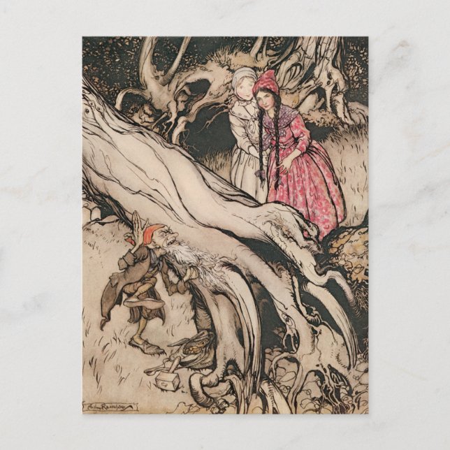 Carte Postale Blanche neige et rouge Rose par Arthur Rackham (Devant)