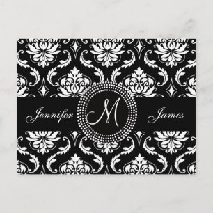 Carte postale blanche noire de mariage damassé