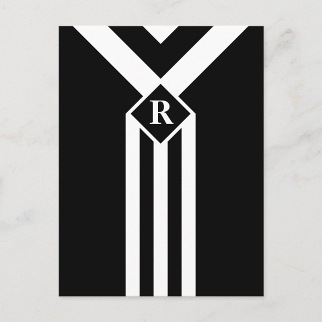 Carte Postale Blancs et Chevrons sur Noir avec Monogramme (Devant)