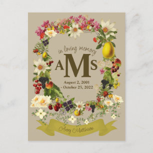 Carte Postale Blason Floral Élégant En Souvenir Funérailles