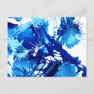 Carte Postale Bleu Acrylique Encres Floral Bizarre peinture Abst