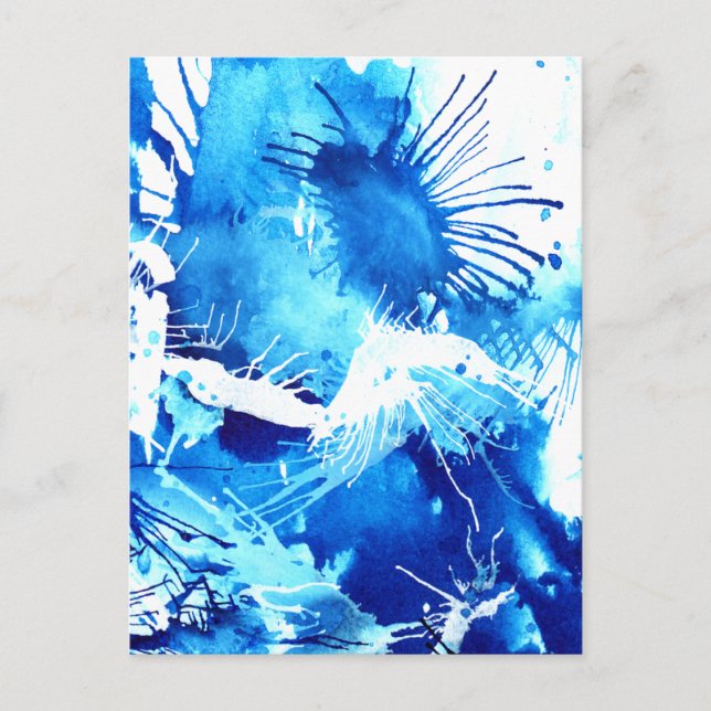 Carte Postale Bleu Acrylique Encres Floral Bizarre peinture Abst (Devant)