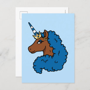 Carte Postale Bleu Afro Unicorn