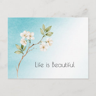 Carte Postale Bleu Aqua Blanc Floral