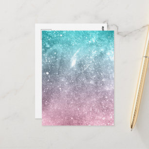 Carte Postale Bleu aqua Rose ombré galaxie abstraite de la mer