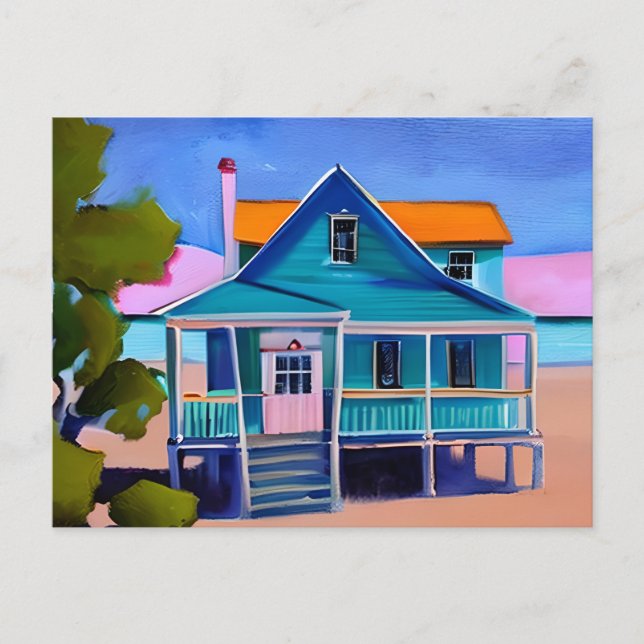 Carte Postale Bleu Beach House Vacances | Maintenir le contact (Devant)