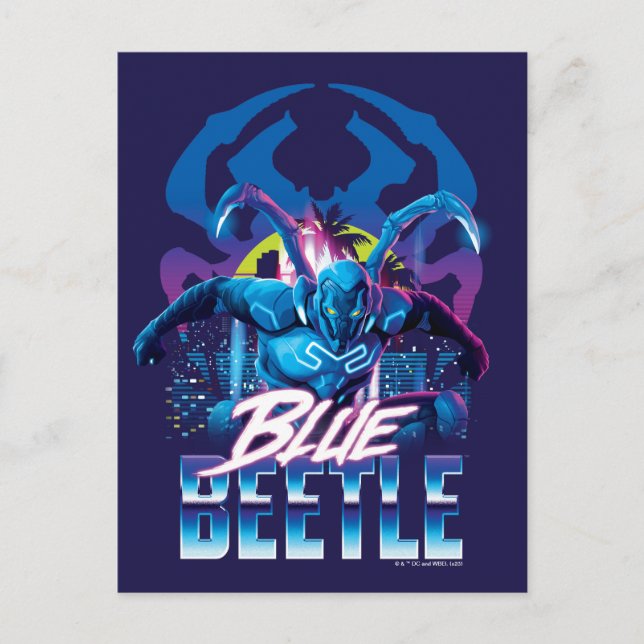 Carte Postale Bleu Beetle Rétrowave Ville coucher du soleil (Devant)