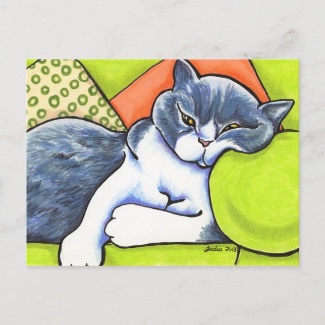 Carte Postale Bleu Blanc Bleu Britanniques Shorthair Cosy Off-Le (Devant)