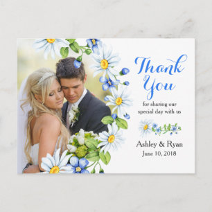 Carte Postale Bleu Blanc Pays Daisy Photo Mariage Merci